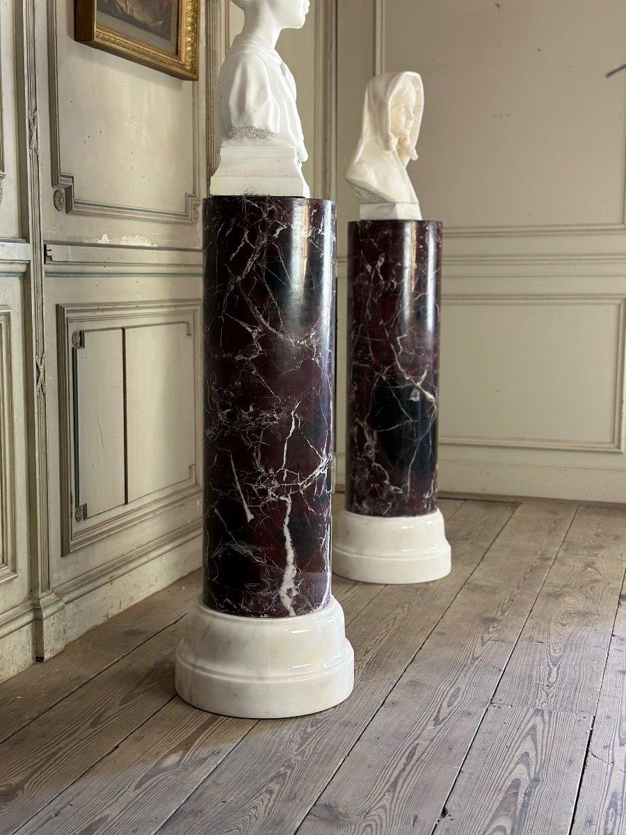 Greco Roman Pair Of Columns In Levanto And White Carrara Marble Circa 1990 For Sale