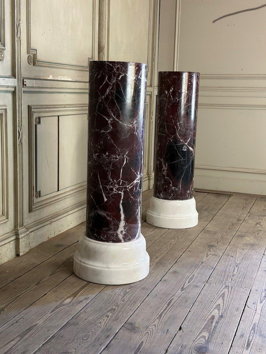 French Pair Of Columns In Levanto And White Carrara Marble Circa 1990 For Sale