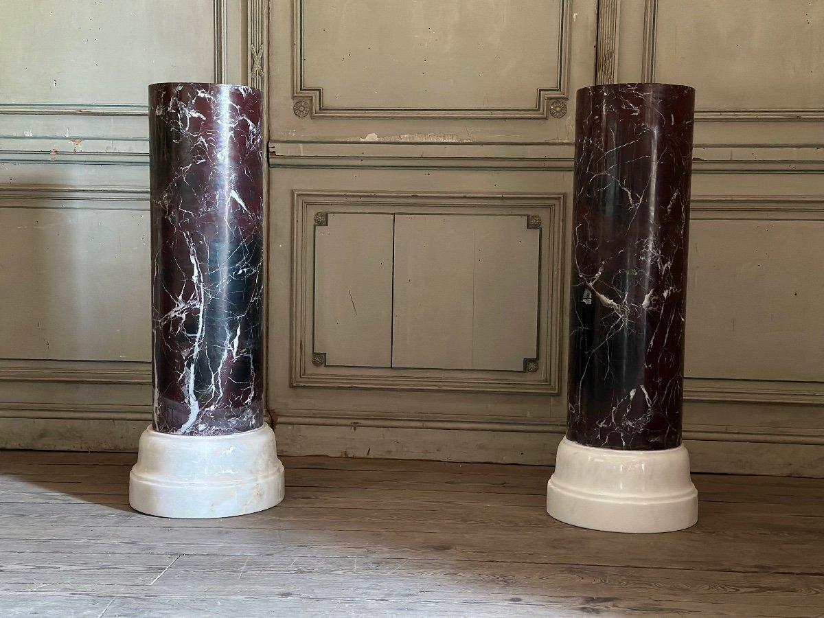 20th Century Pair Of Columns In Levanto And White Carrara Marble Circa 1990 For Sale