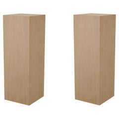 Pair of Columns in Light Wood Veneer, 21st Century.