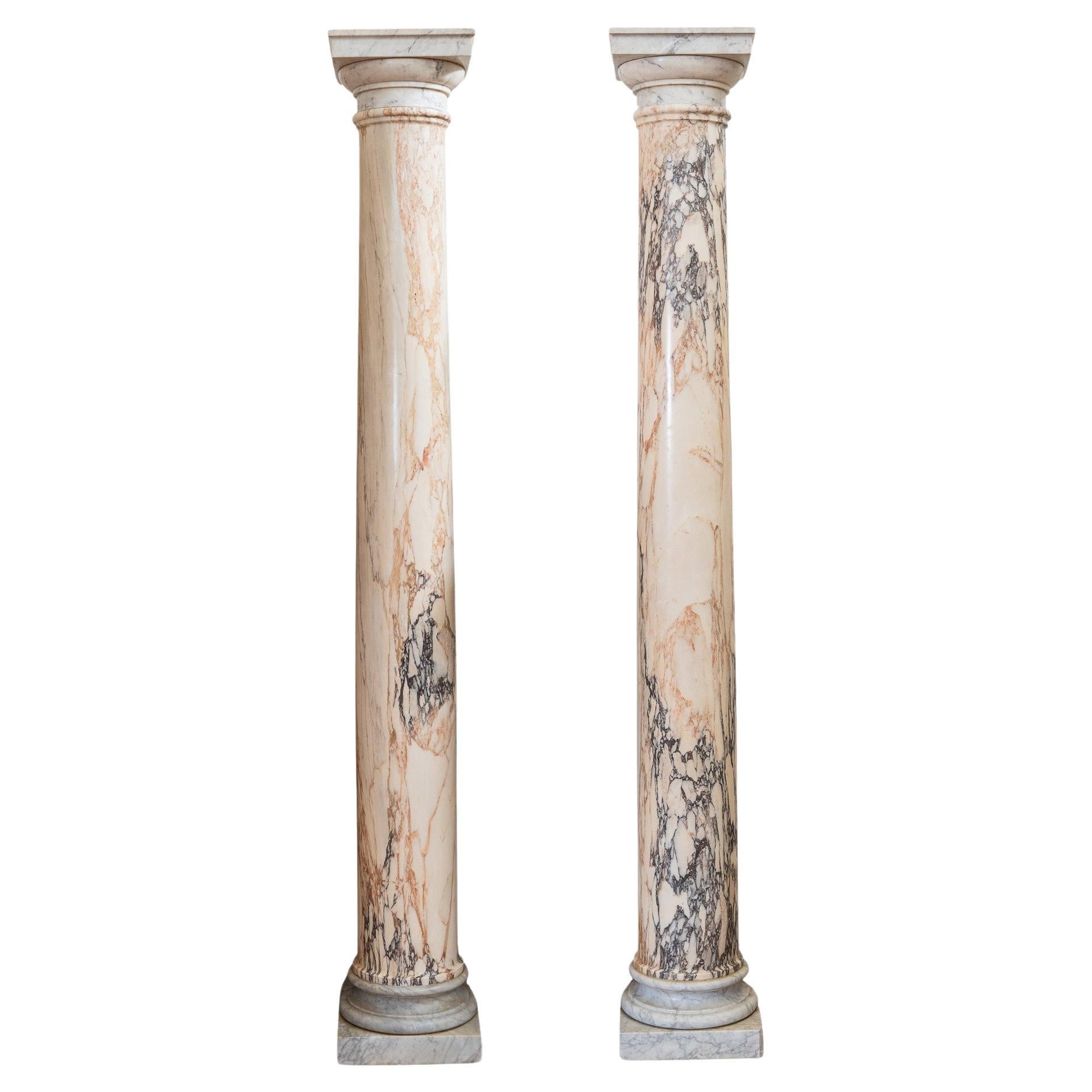 Pair of columns in Pavonazzetto marble For Sale