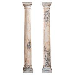 Vintage Pair of columns in Pavonazzetto marble