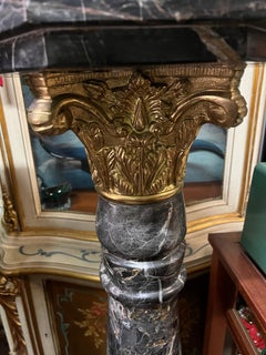 Pair of Columns in Precious Black Marble and Brass from the 1900s