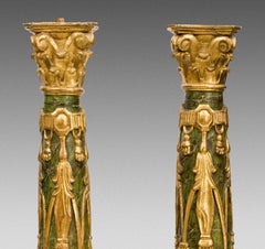 Pair of Columns, Polychromed Wood, 18th Century