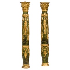 Pair of Columns, Polychromed Wood, 18th Century