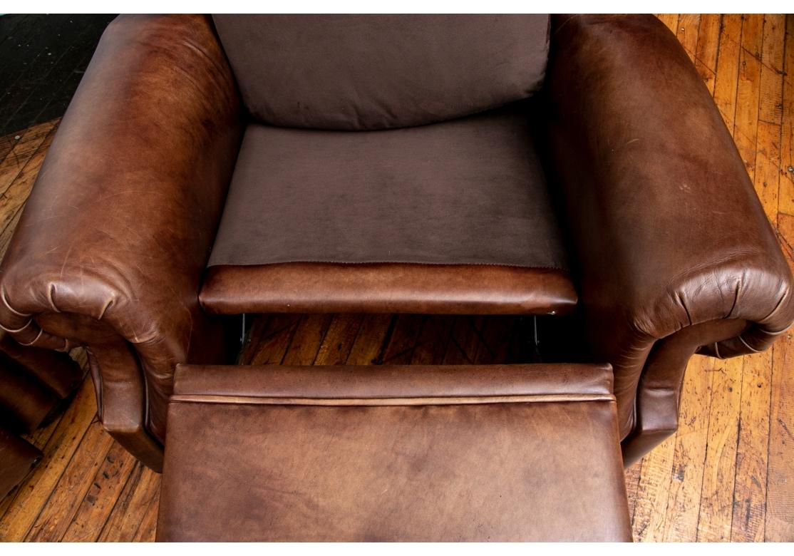 Pair of Comfortable and Larger Scale Brown Leather Recliners For Sale