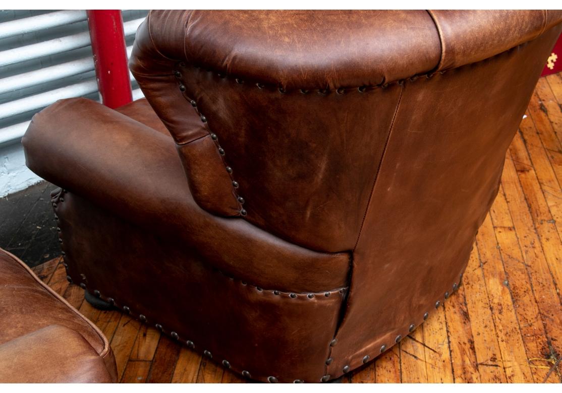 Pair of Comfortable and Larger Scale Brown Leather Recliners For Sale