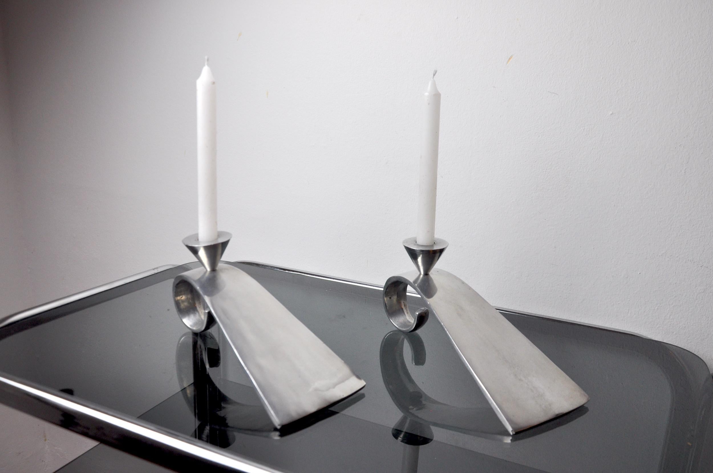 English Pair of Comma Candlesticks by Matthew Hilton, England, 1980 For Sale