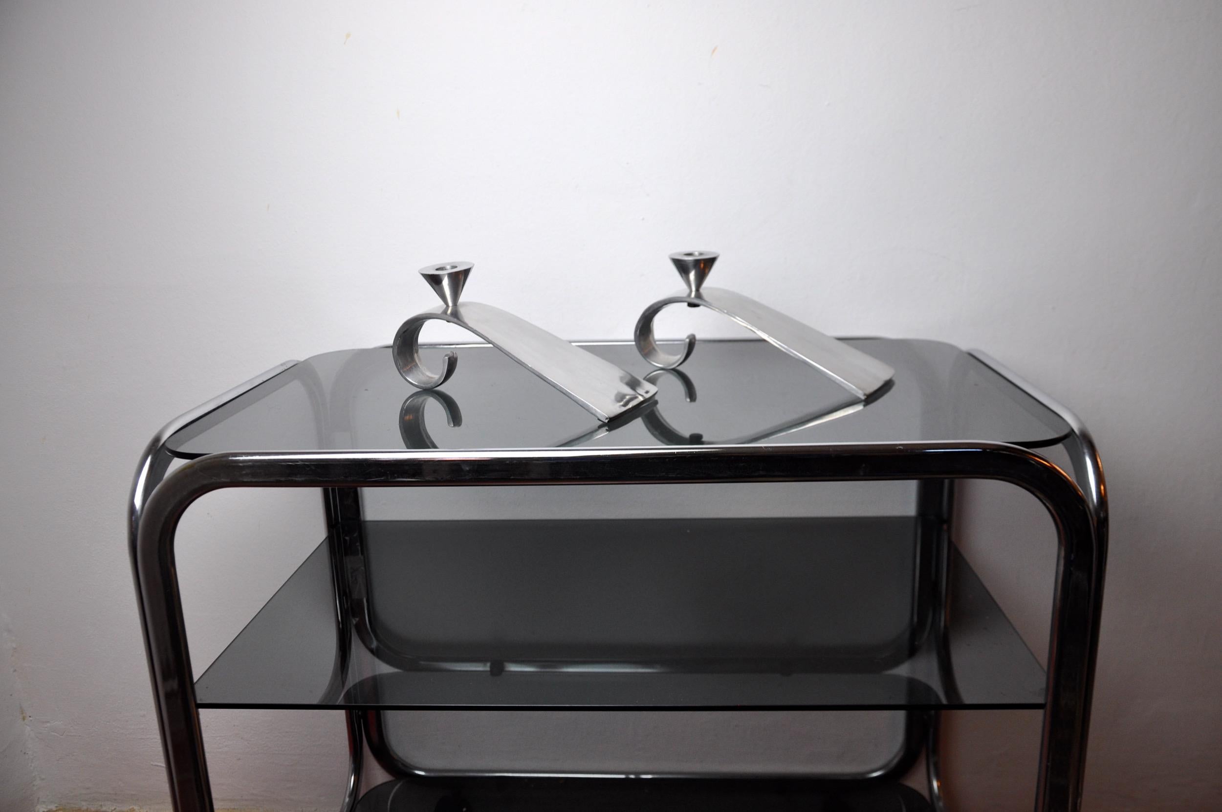 Metal Pair of Comma Candlesticks by Matthew Hilton, England, 1980 For Sale