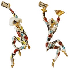 Pair of 'Commedia Dell'arte' Hand Ceramic Wall Sconces Otello Rosa for San Polo