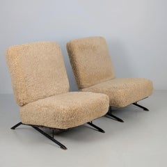 Pair of Commissioned Ilmari Tapiovaara Lounge Chairs, Sheepskin, Merivaara 1950s