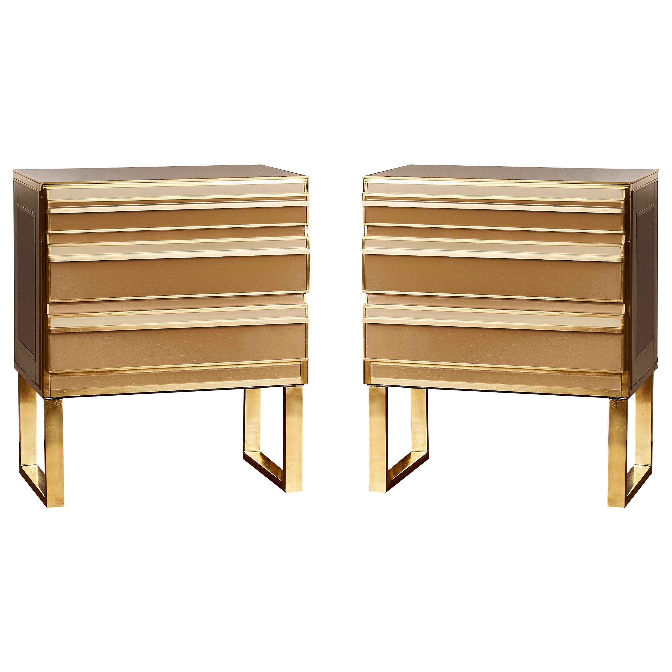 Pair of Commodes in Mirror, by Studio Glustin