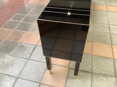Pair of Commodes in Tinted Black and White Glass with Two Drawers