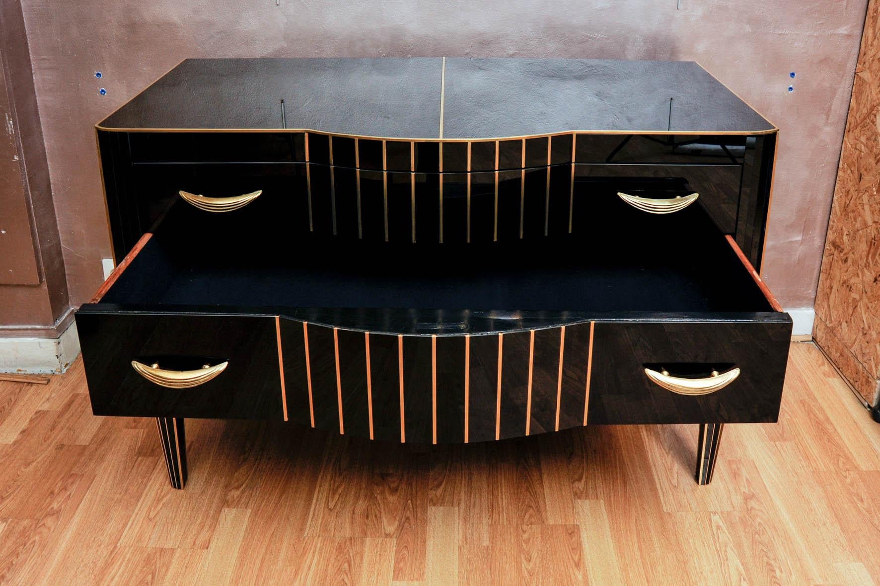 Pair of Commodes in Tinted Black Glass with Two Drawers In Good Condition In Saint ouen, FR