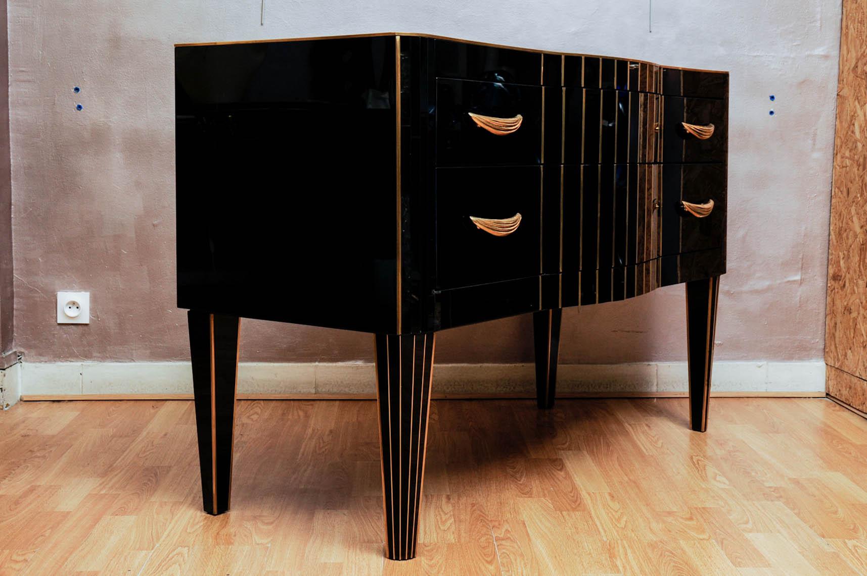 Late 20th Century Pair of Commodes in Tinted Black Glass with Two Drawers