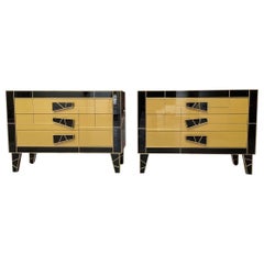 Pair of Commodes in Tinted Glass and Brass