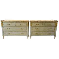 Pair of Commodes, Nightstands in Decorator Faux Linen Gray Paint Jansen Style