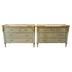 Pair of Commodes, Nightstands in Decorator Faux Linen Gray Paint Jansen Style