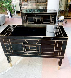 Pair of Commodes with Two Drawers in Tinted Glass Signed Martin Design