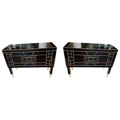 Pair of Commodes with Two Drawers in Tinted Glass Signed Martin Design
