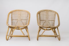 Pareja de sillones compactos de ratán trenzado al estilo de Sognot - Francia Años 50