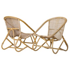 Pareja de sillones compactos de ratán trenzado al estilo de Sognot - Francia Años 50