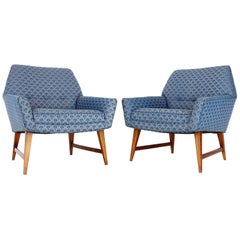 Vintage Pair of Compact Lounge Chairs on Tapered legs.