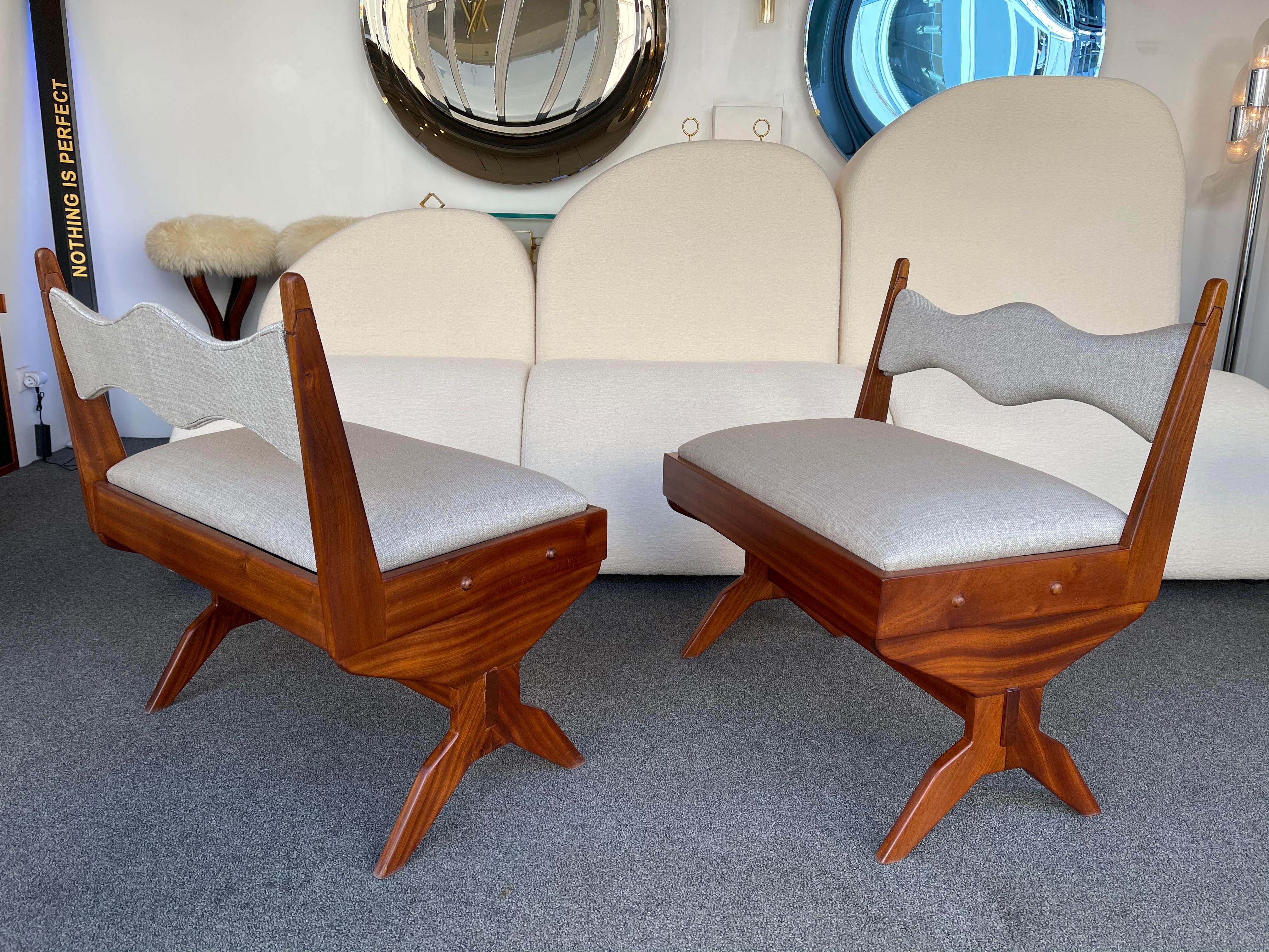 Pair of Compas Wood Armchairs, Italy, 1960s 5