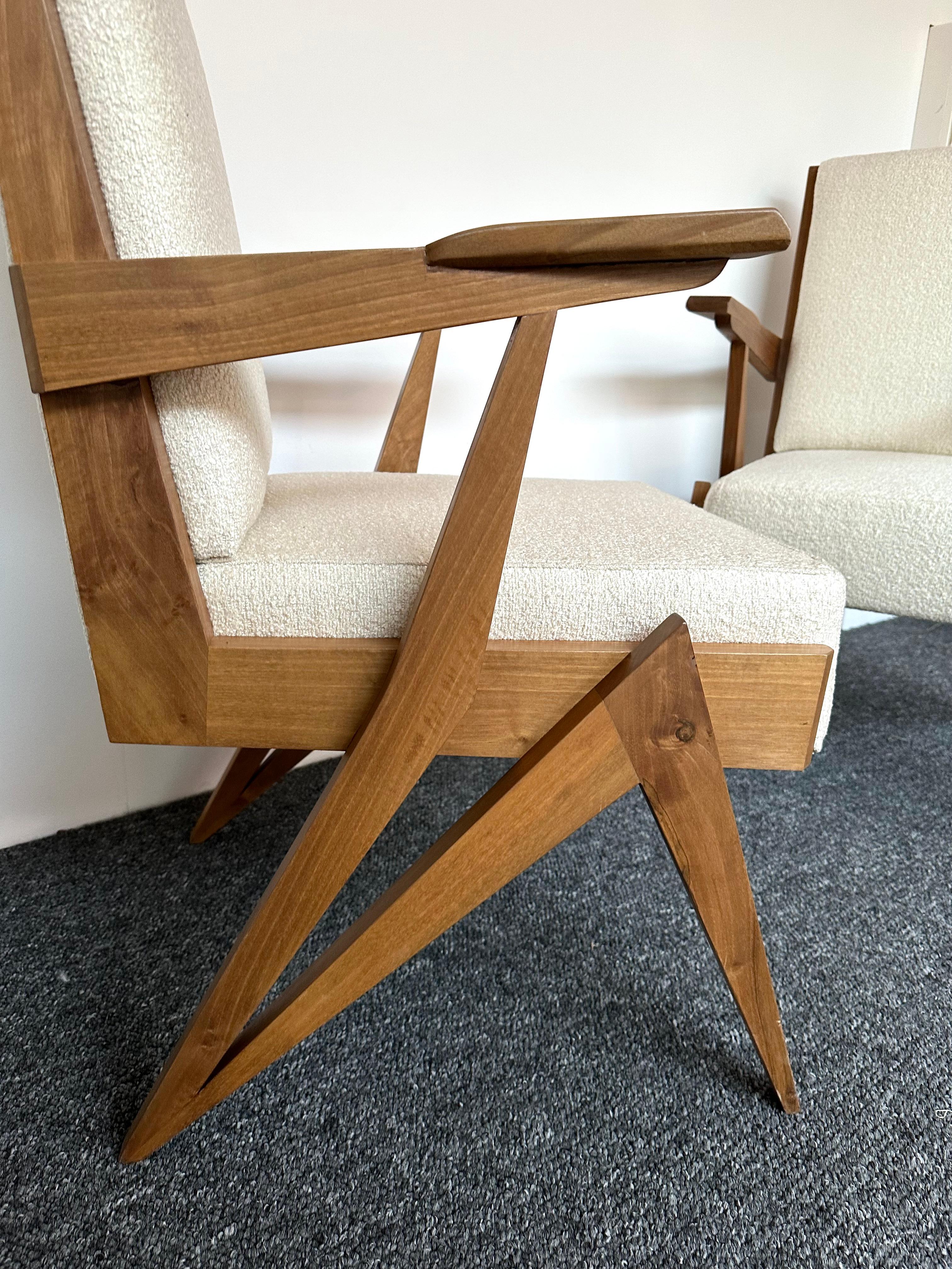 Mid-Century Modern Pair of Compass Wood Armchairs, Italy, 1960s For Sale 6