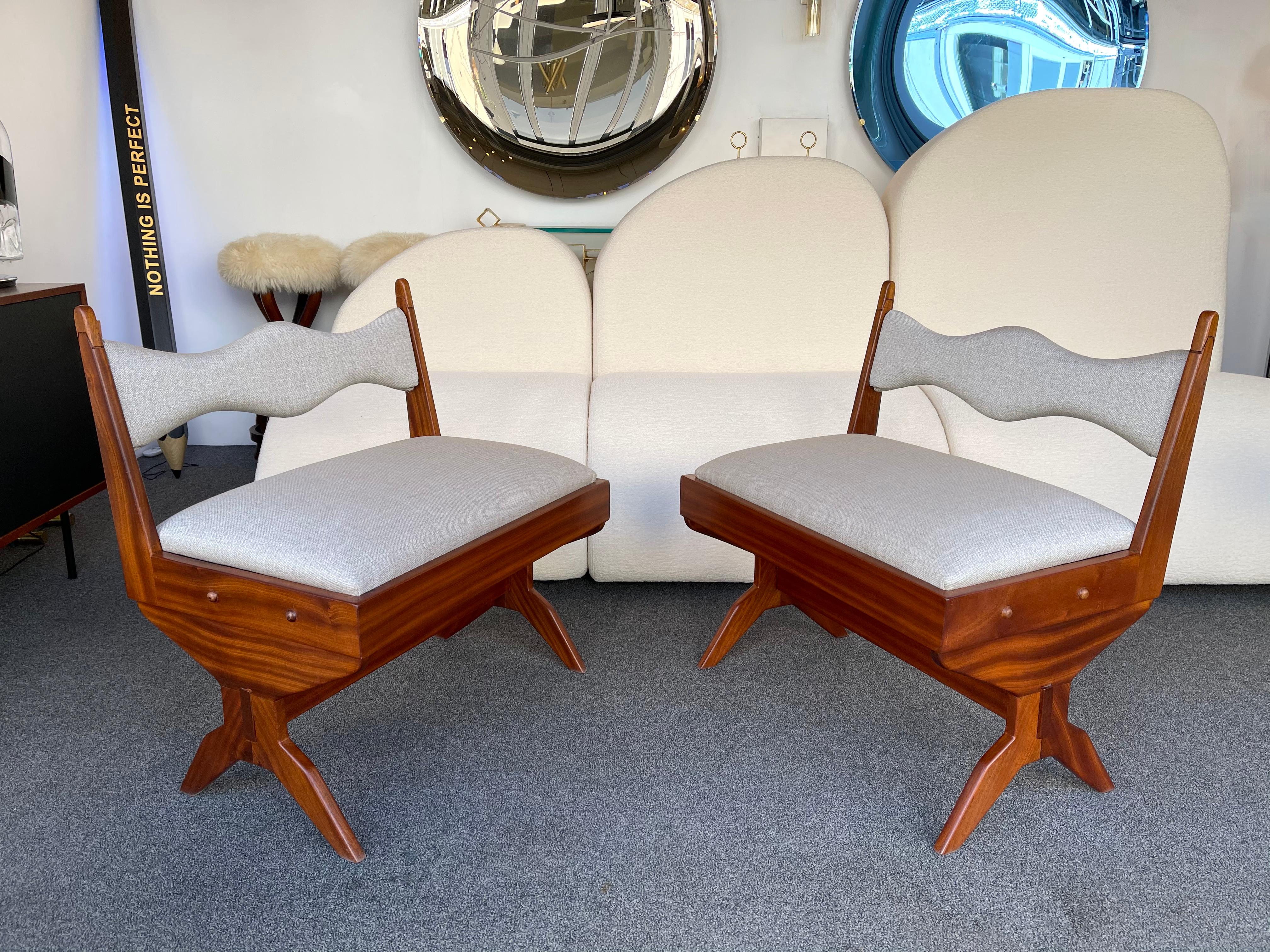 Pair of Compas Wood Armchairs, Italy, 1960s 7