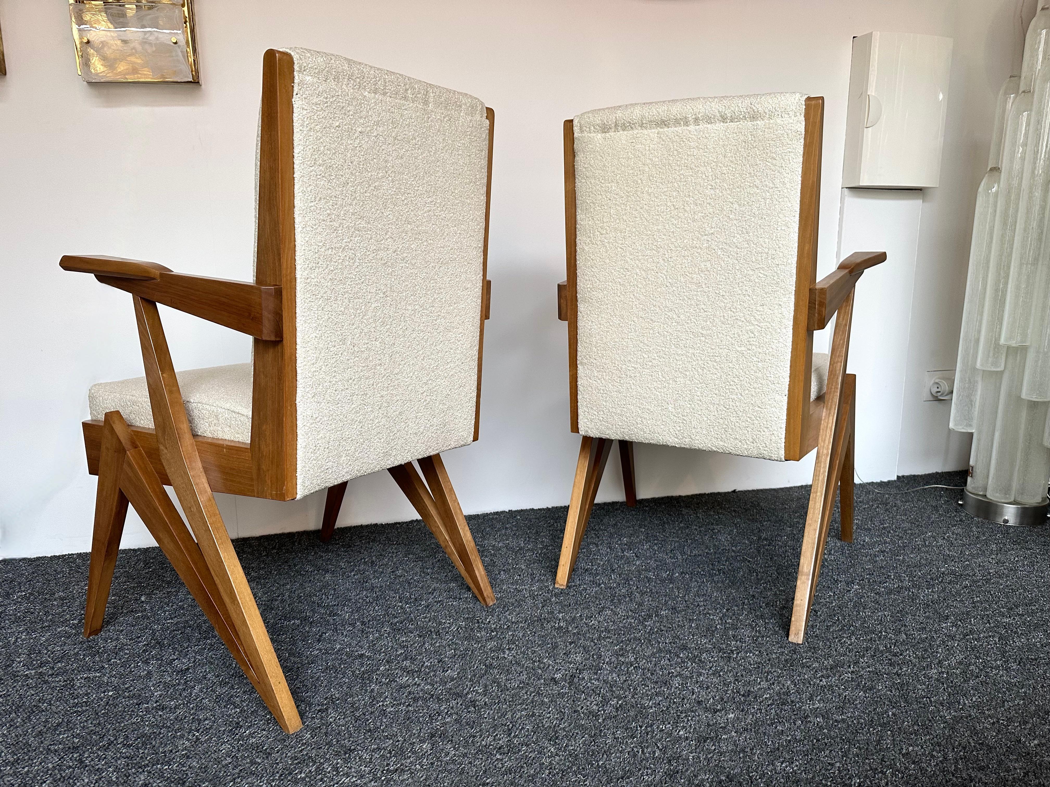 Italian Mid-Century Modern Pair of Compass Wood Armchairs, Italy, 1960s For Sale