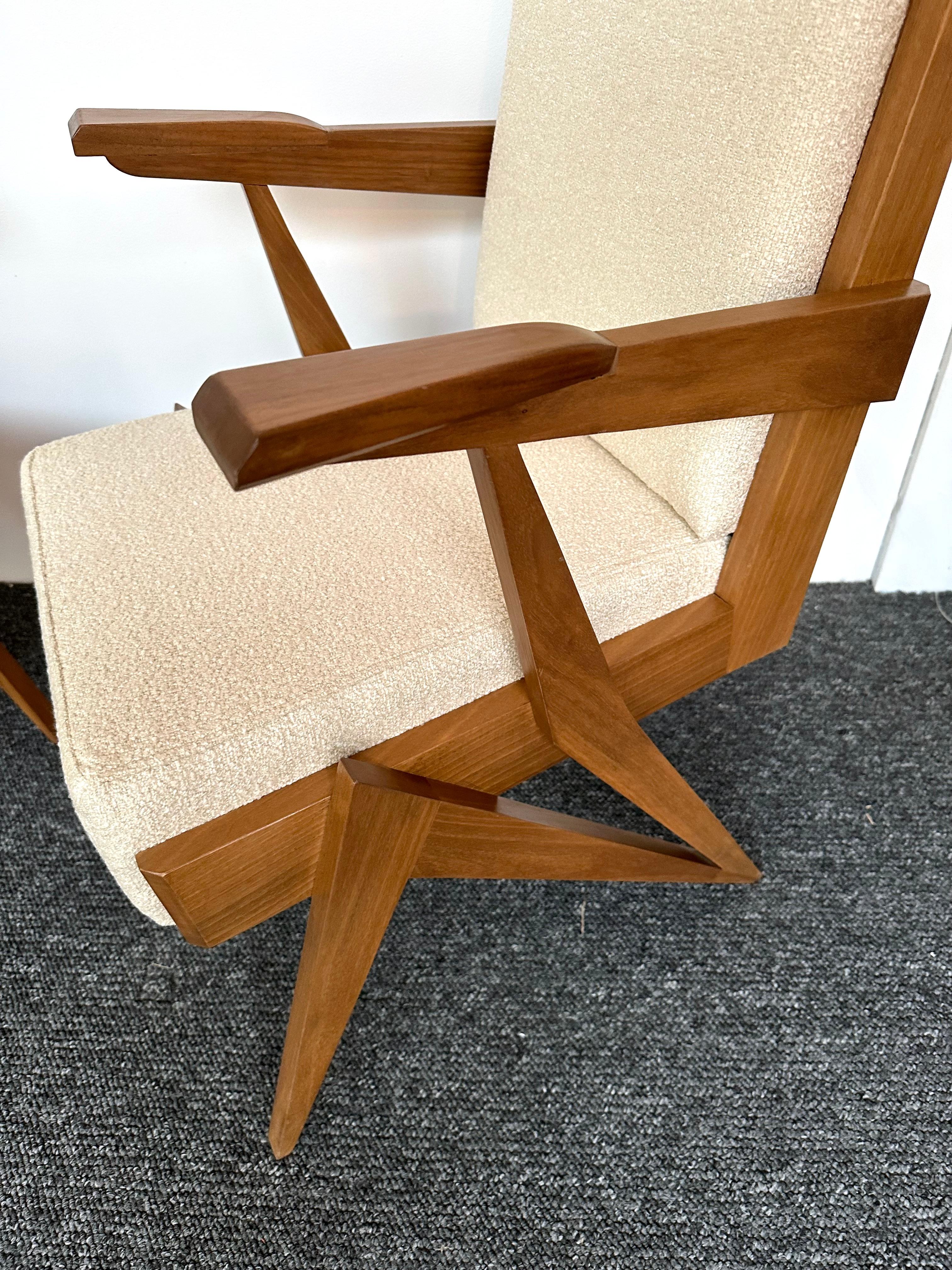 Mid-Century Modern Pair of Compass Wood Armchairs, Italy, 1960s In Good Condition For Sale In SAINT-OUEN, FR