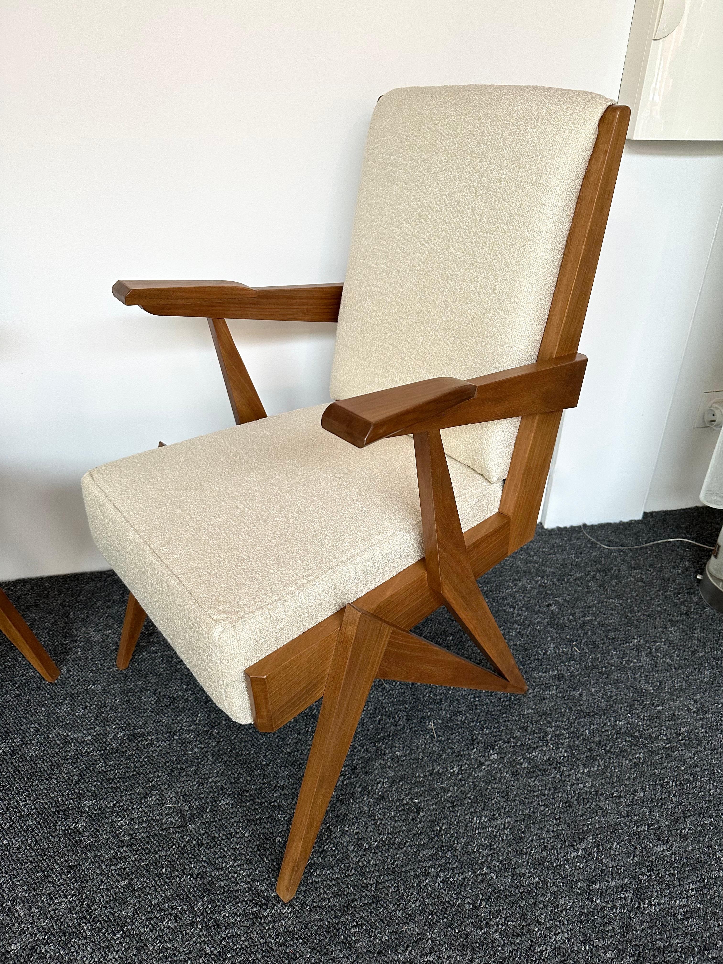 Mid-Century Modern Pair of Compass Wood Armchairs, Italy, 1960s For Sale 1