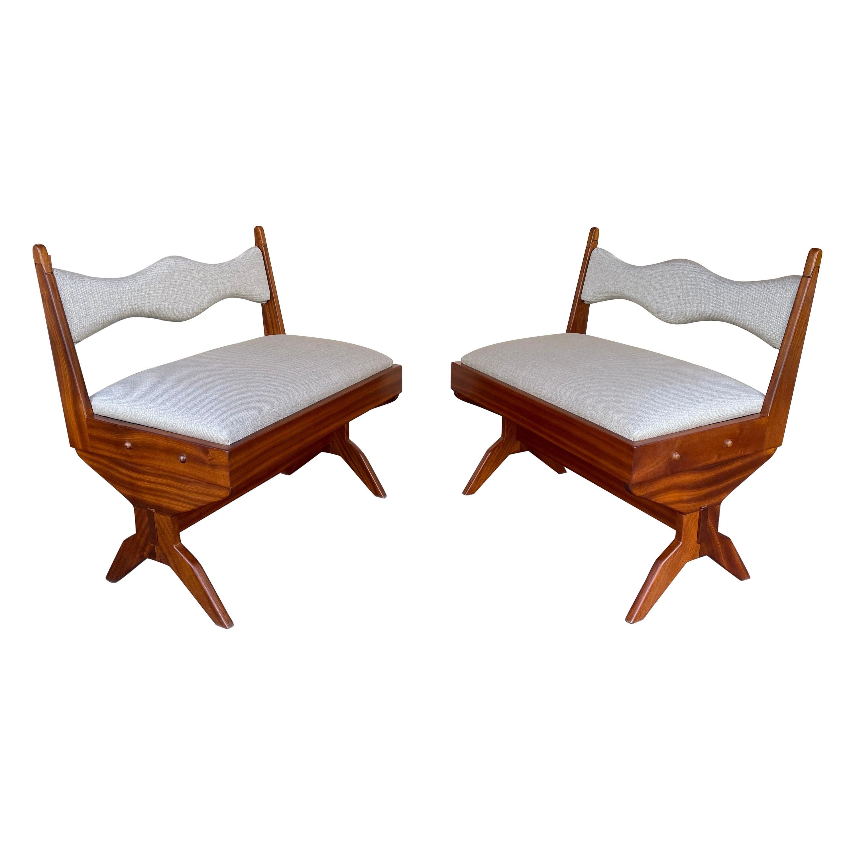 Pair of Compas Wood Armchairs, Italy, 1960s