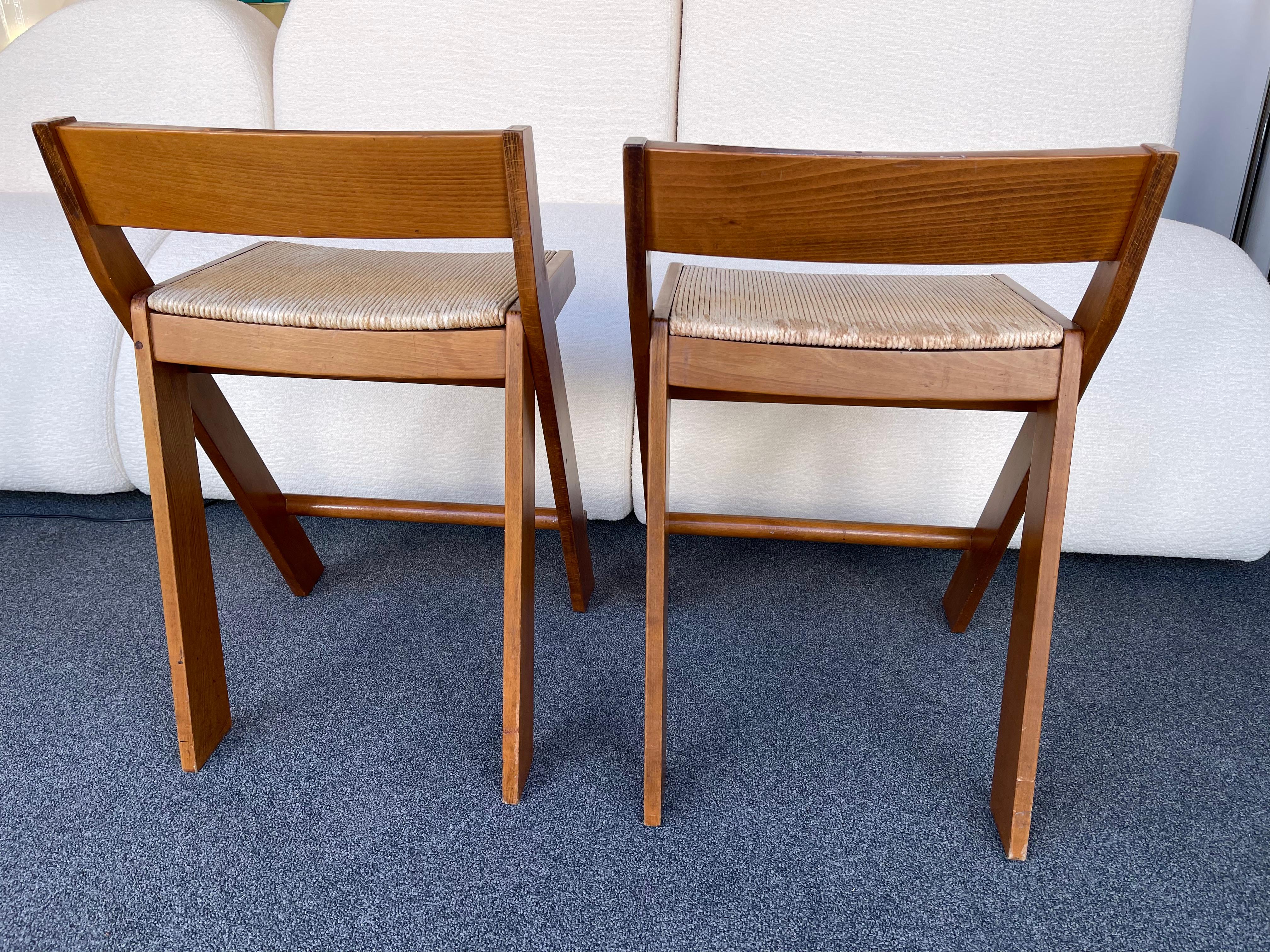 Pair of Compas Wood Counter Stools, Italy For Sale 5