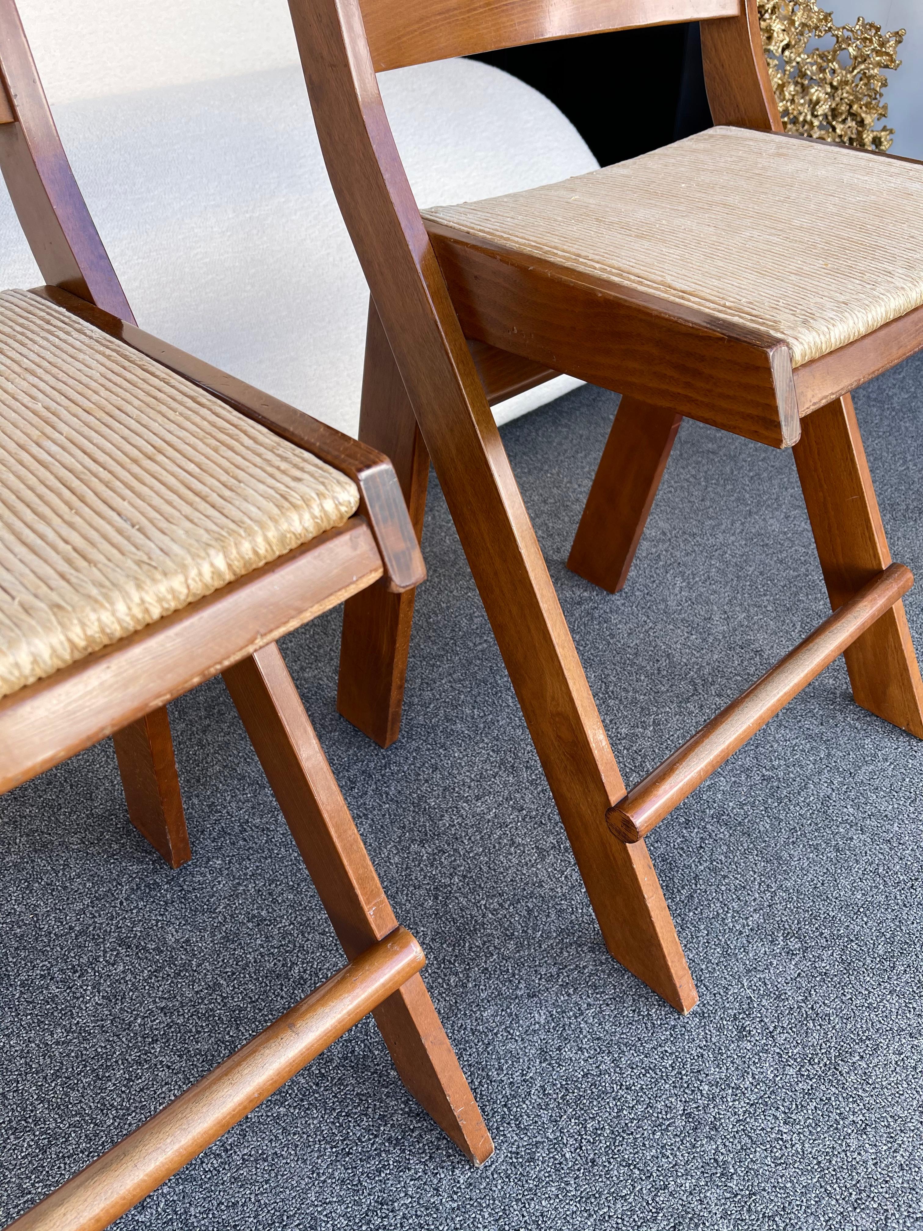 Pair of Compas Wood Counter Stools, Italy 3