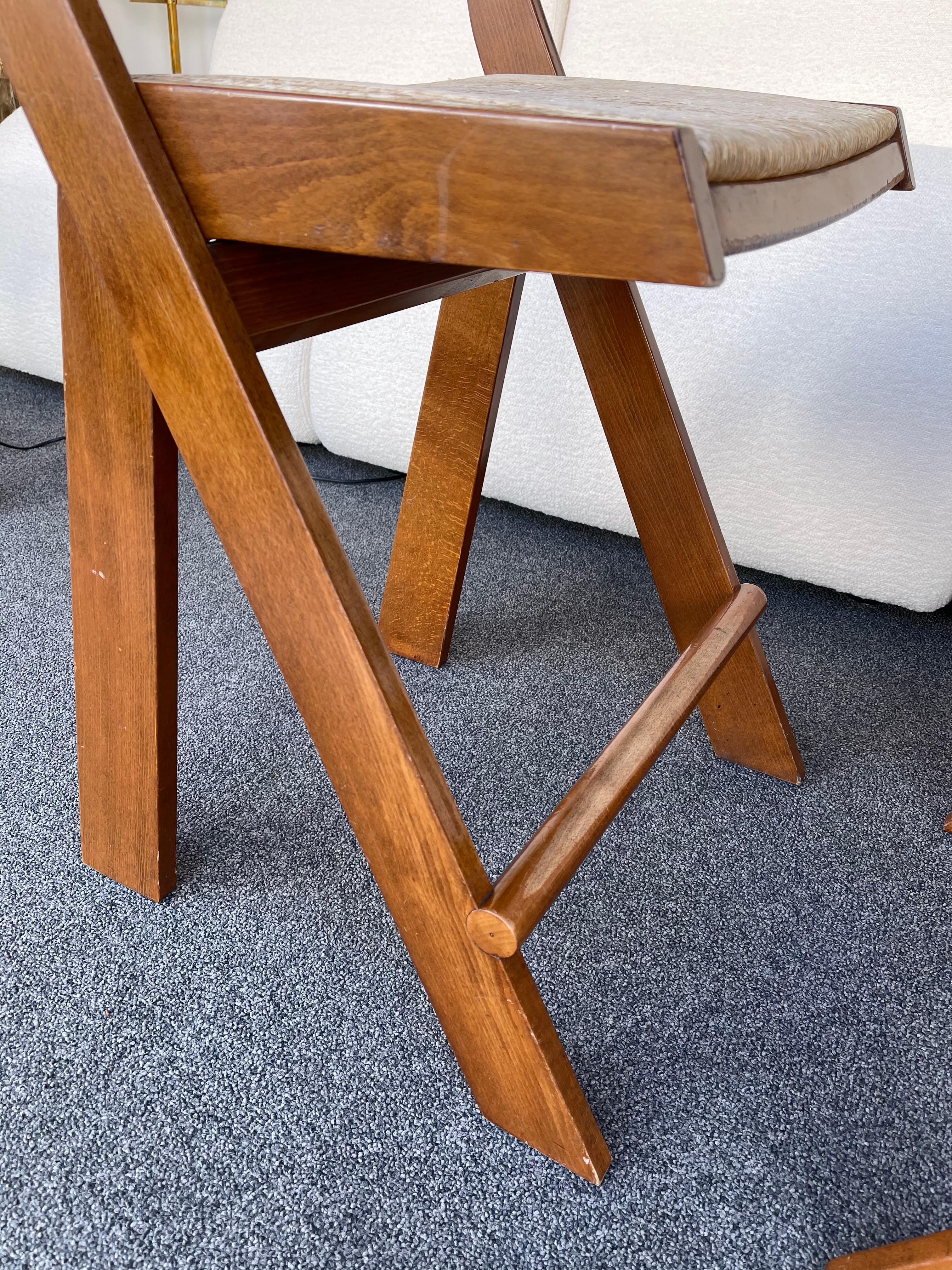 Mid-Century Modern Pair of Compas Wood Counter Stools, Italy