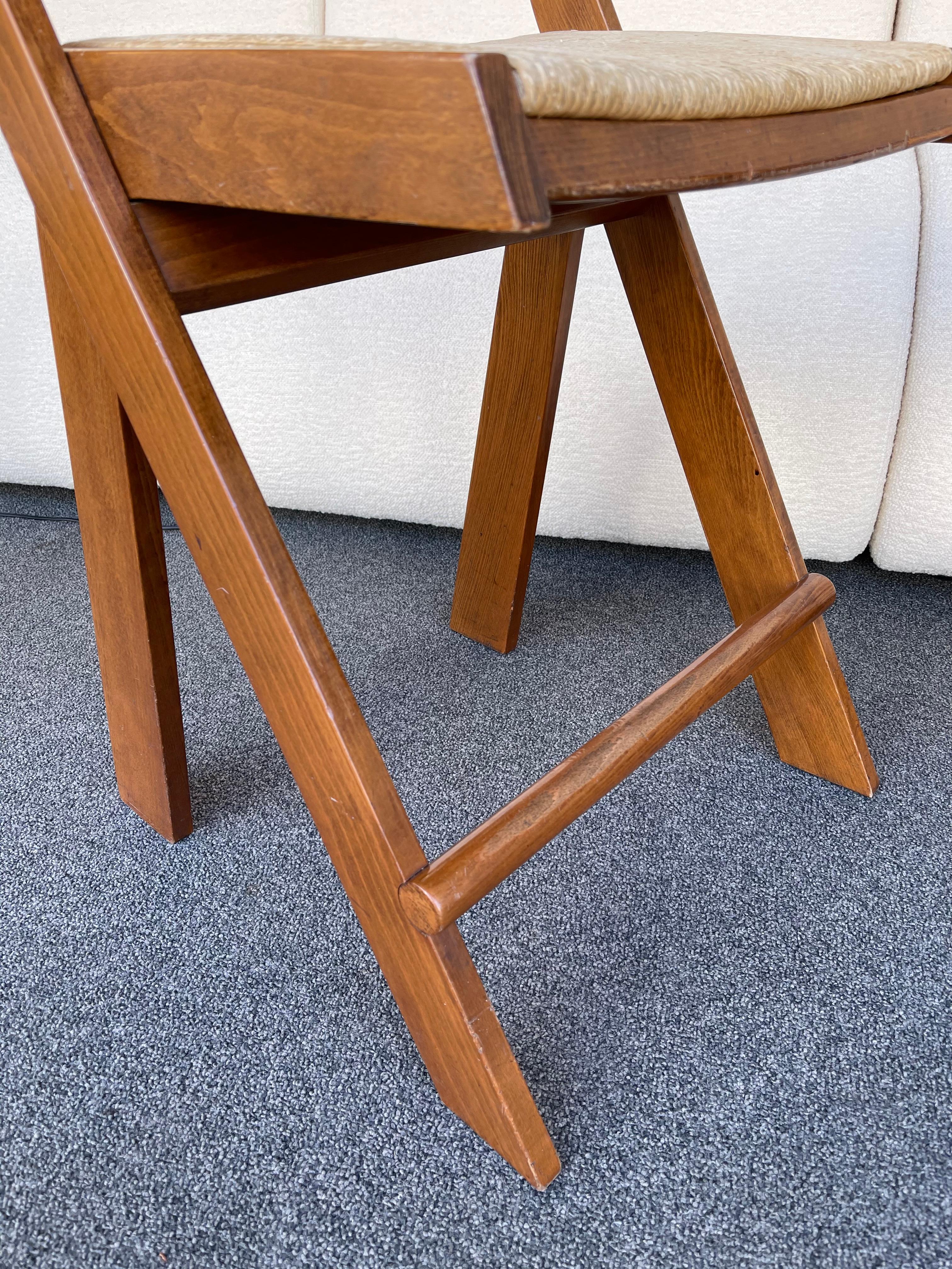 Pair of Compas Wood Counter Stools, Italy For Sale 2