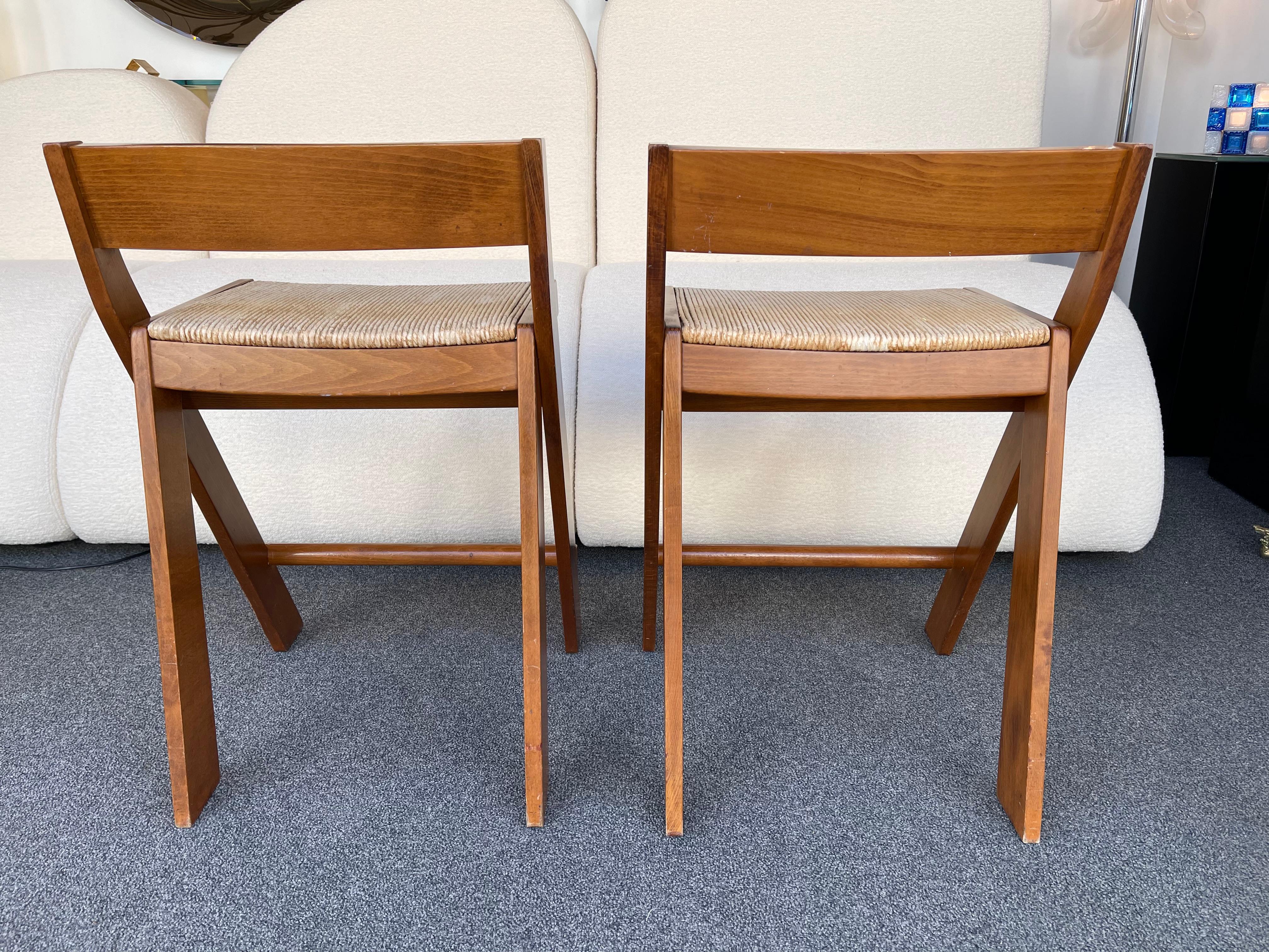 Rope Pair of Compas Wood Counter Stools, Italy