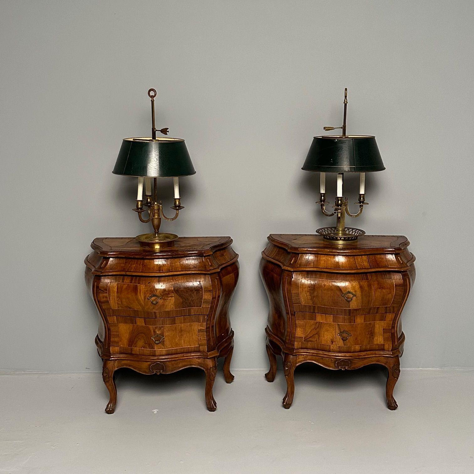 Pair of Compatible Bronze Bouillotte Table, Desk Lamps, Tole In Good Condition In Manhasset, NY