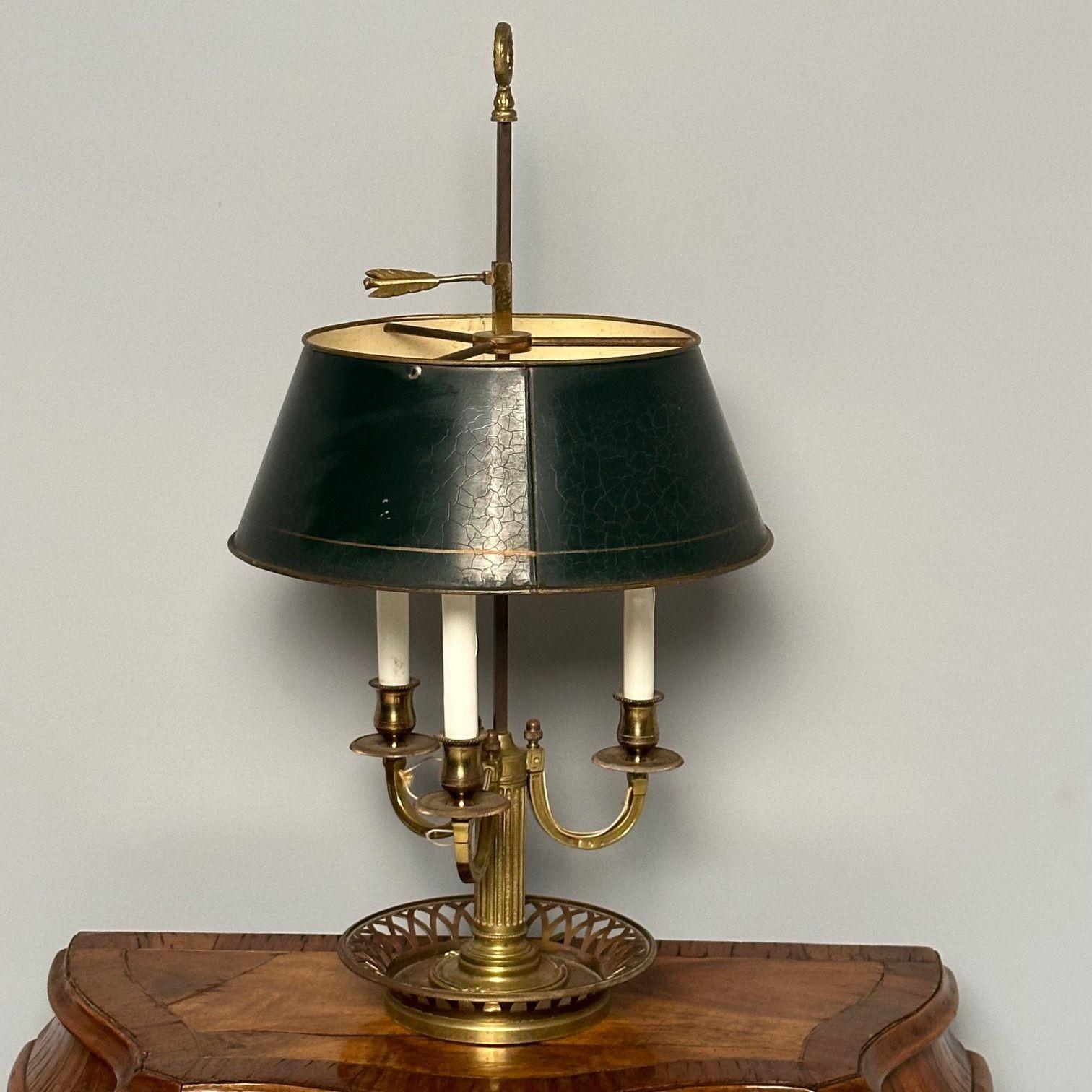 Pair of Compatible Bronze Bouillotte Table, Desk Lamps, Tole 4