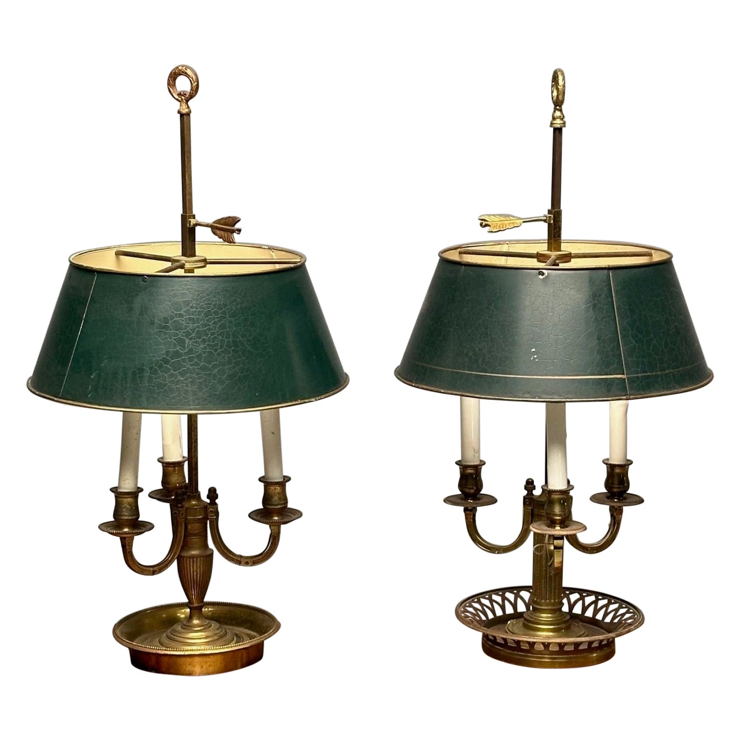 Pair of Compatible Bronze Bouillotte Table, Desk Lamps, Tole