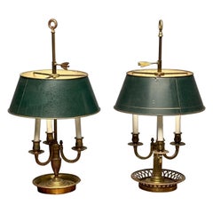 Coppia di lampade da tavolo Bouillotte in bronzo compatibili, Tole