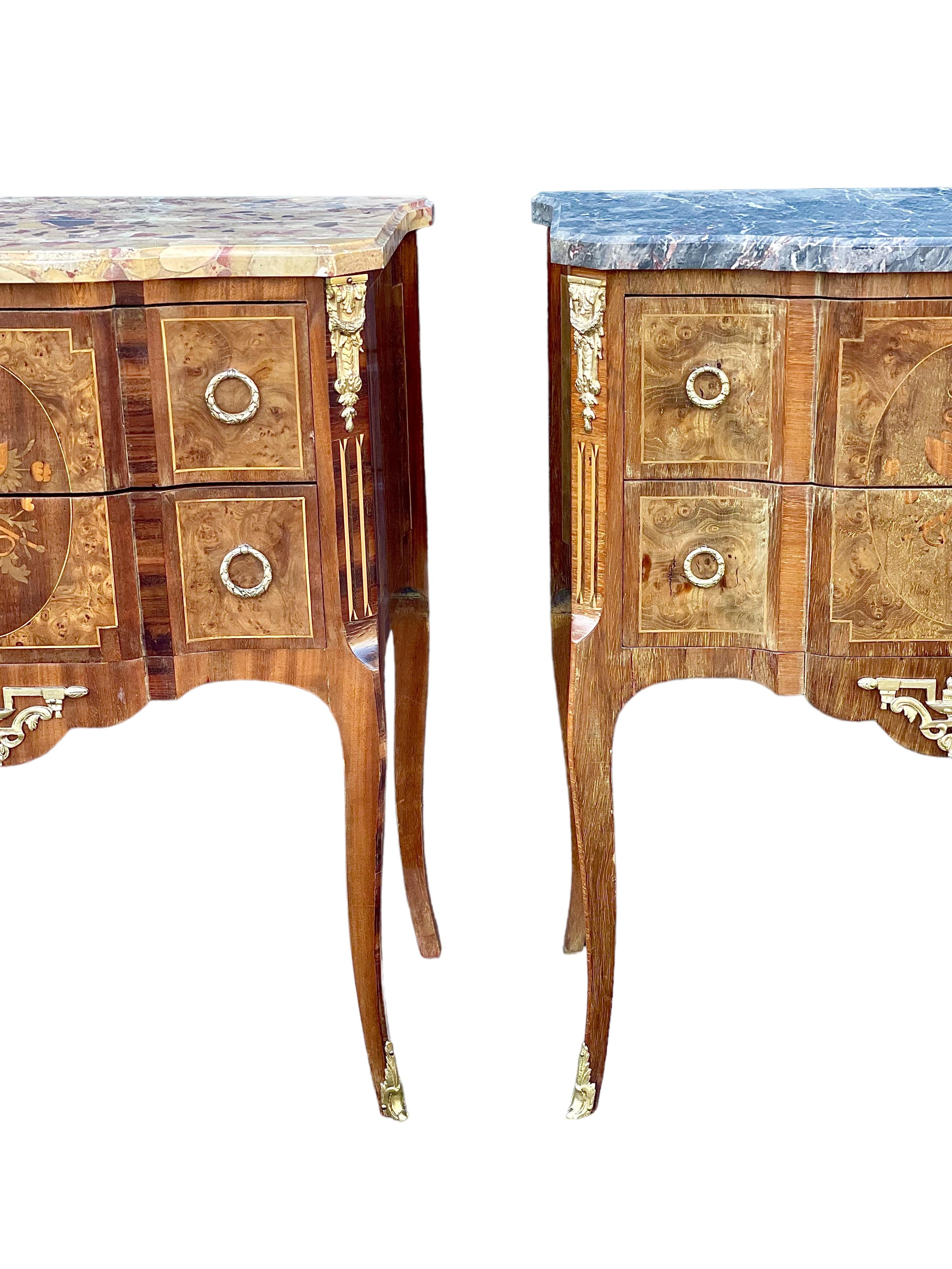 Louis XV 19th Century French Transitional Commodes with Marble Tops For Sale