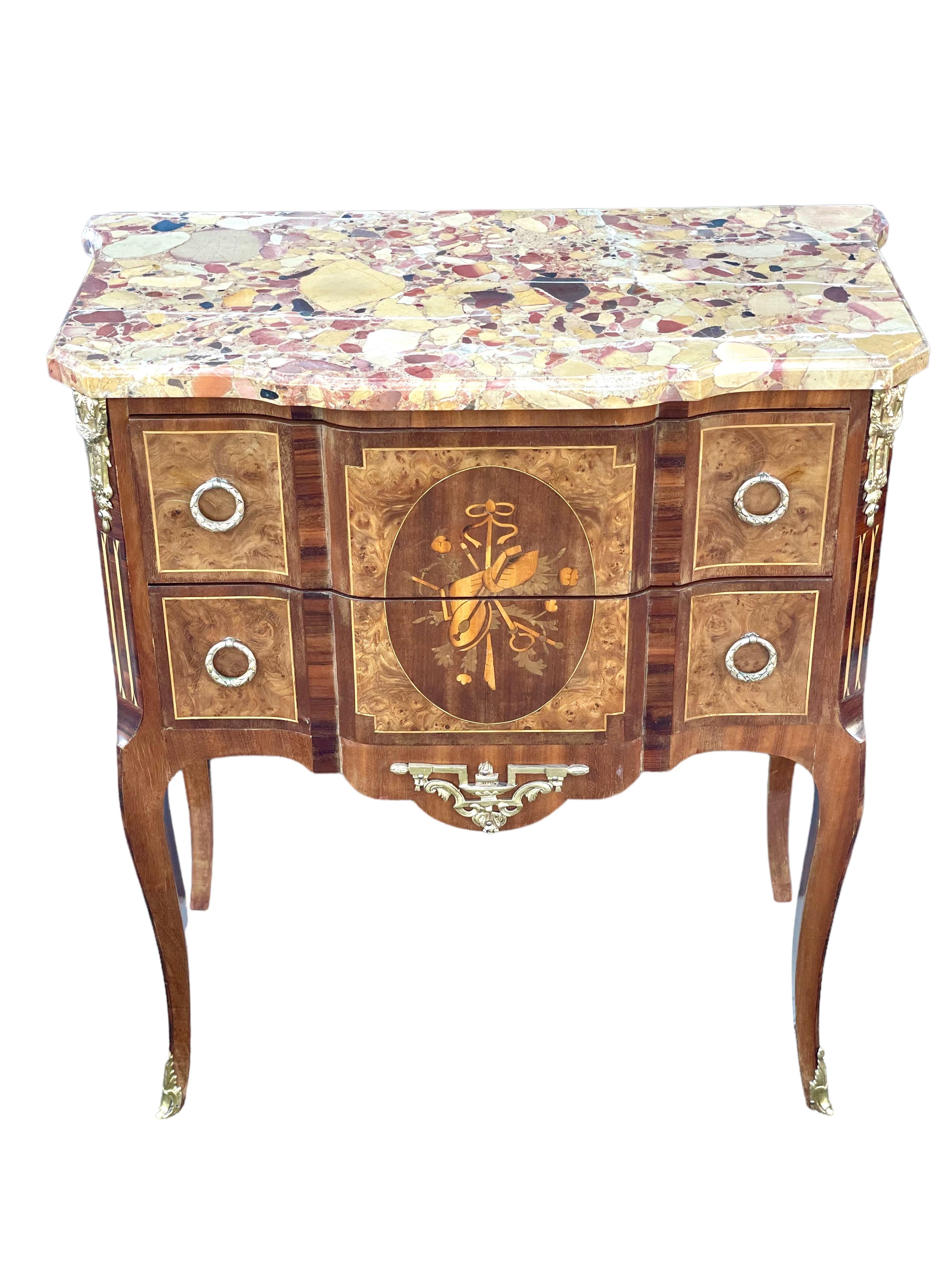 Bronze 19th Century French Transitional Commodes with Marble Tops For Sale