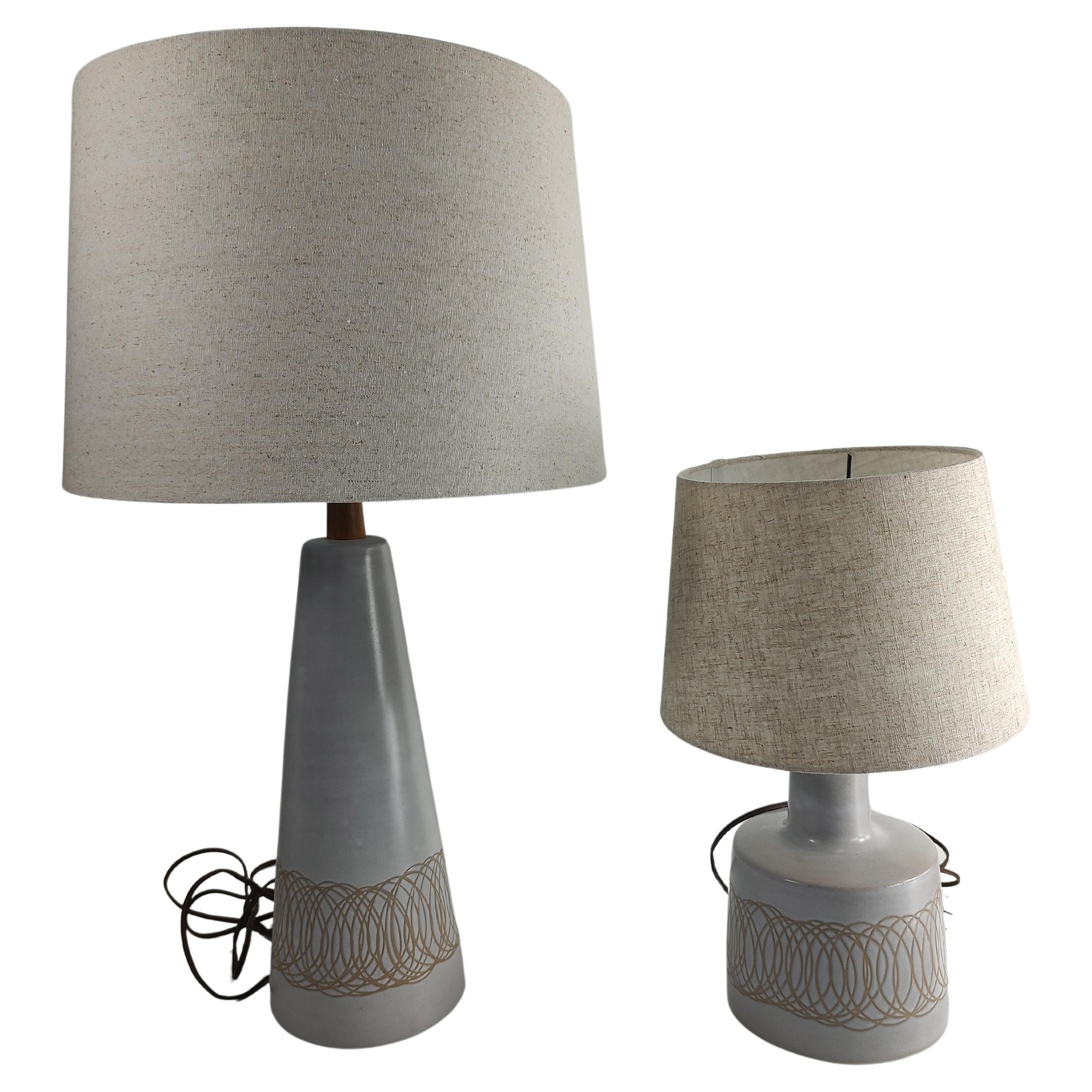 Pair of Complimentary Ceramic Table Lamps by Gordon & Jane Martz with Shades  For Sale