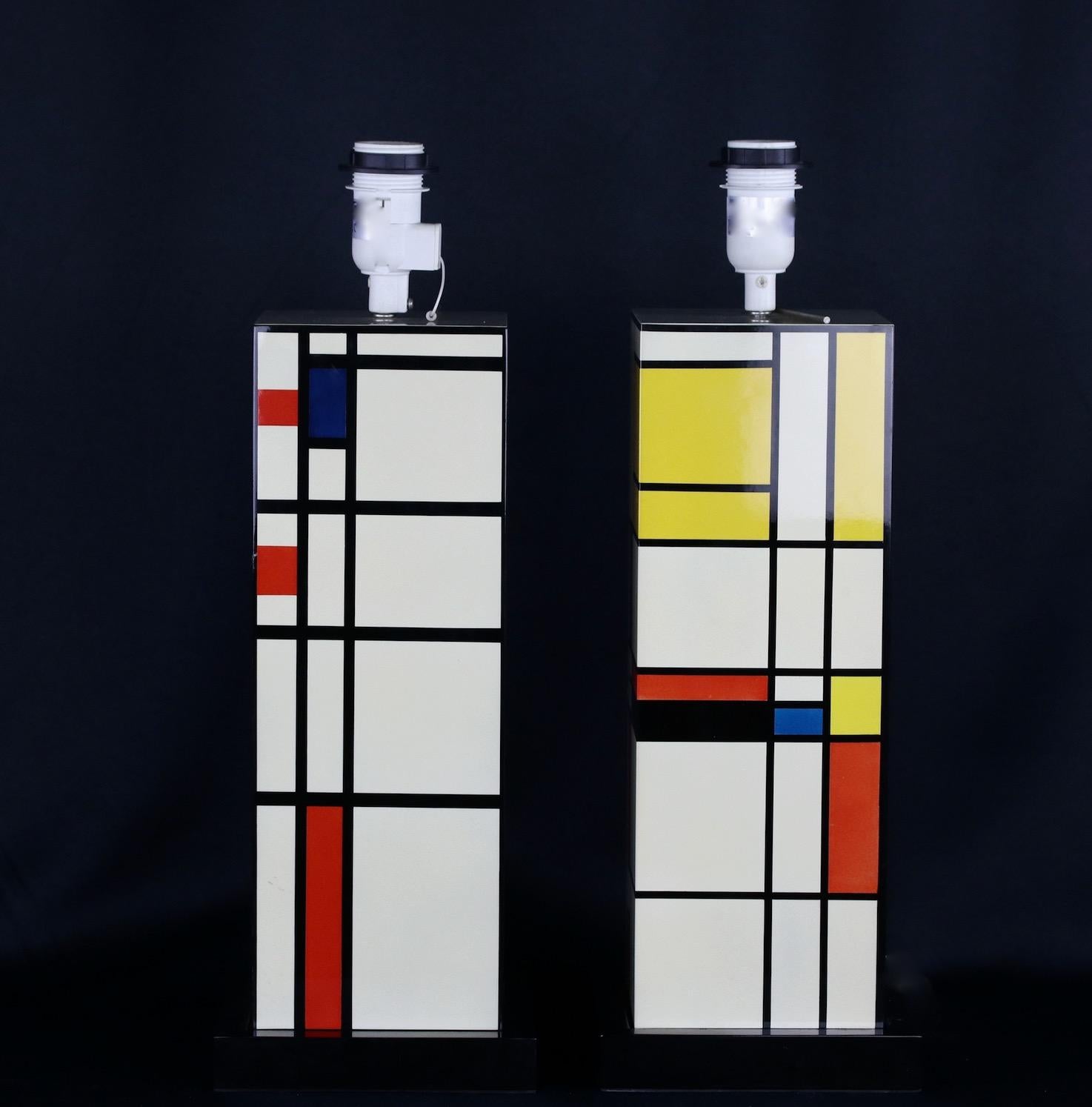 European Pair of 1960´s Lamps, Piet Mondrian Style  For Sale