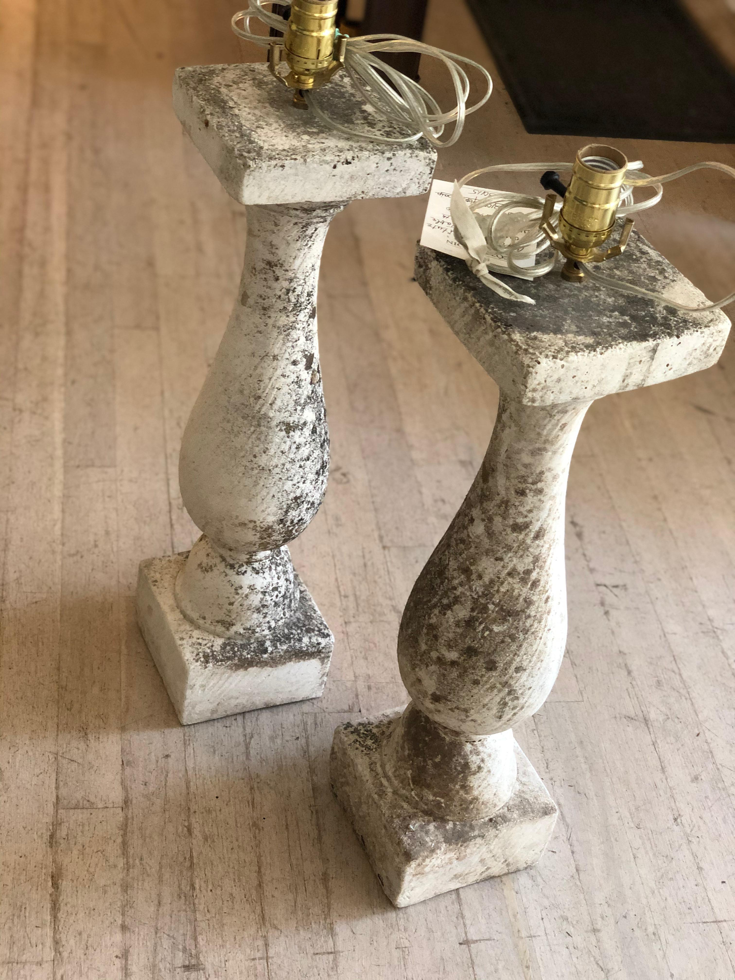 Pair of Composite Stone Baluster Table Lamps with Lichen For Sale 2