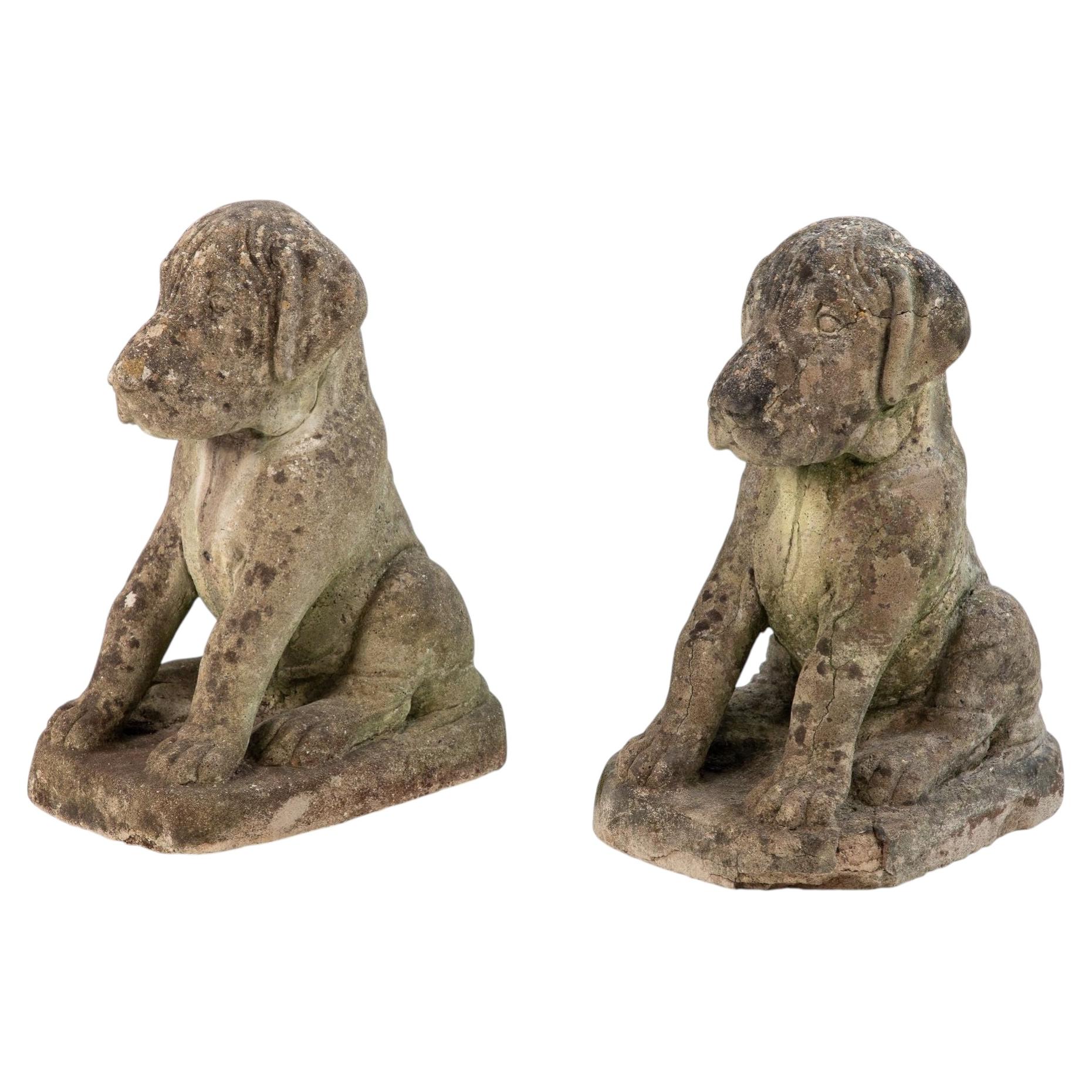 Pair of Composite Stone Boxer Dog Garden Statues, England 1960s