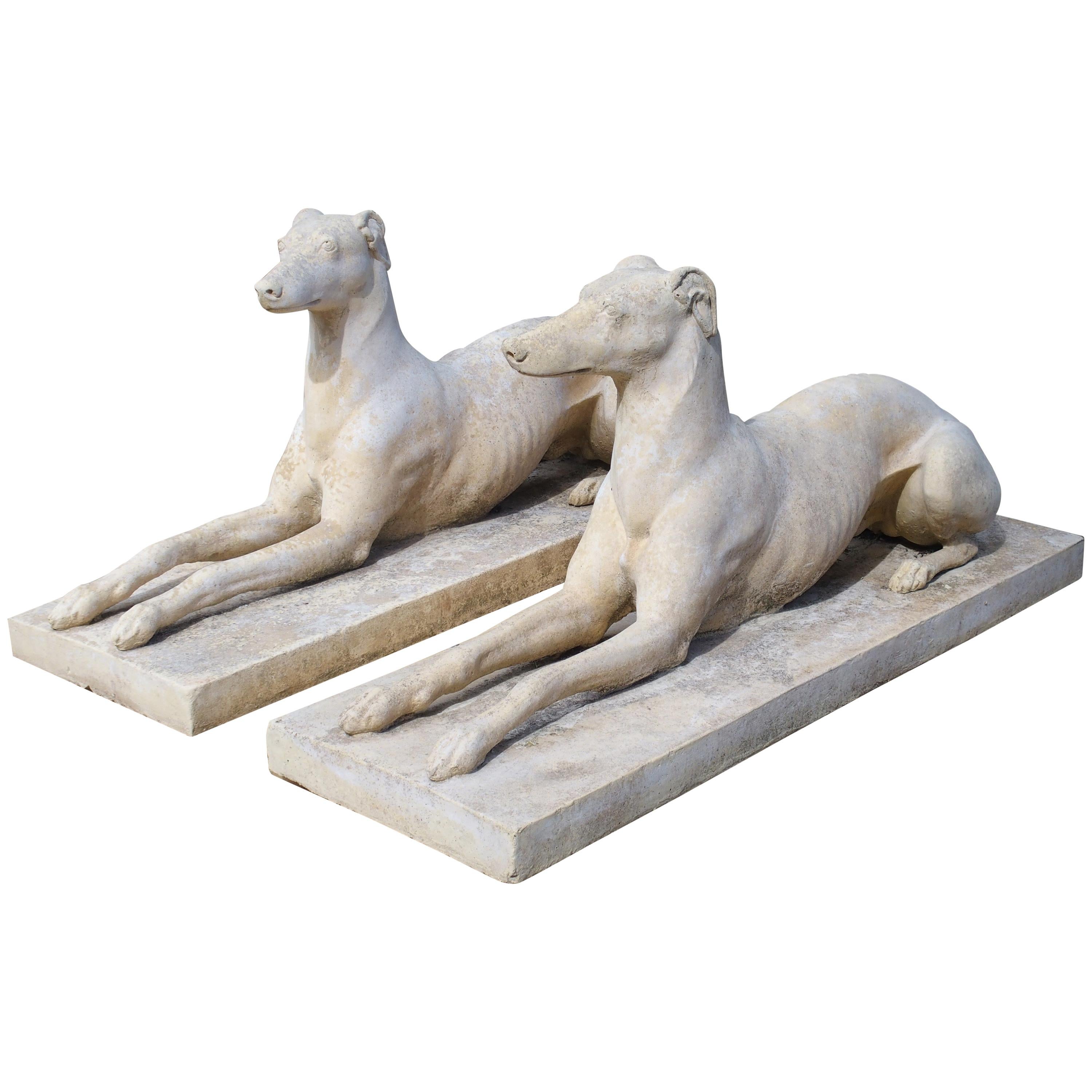 Pair of Composite Stone Greyhounds from England